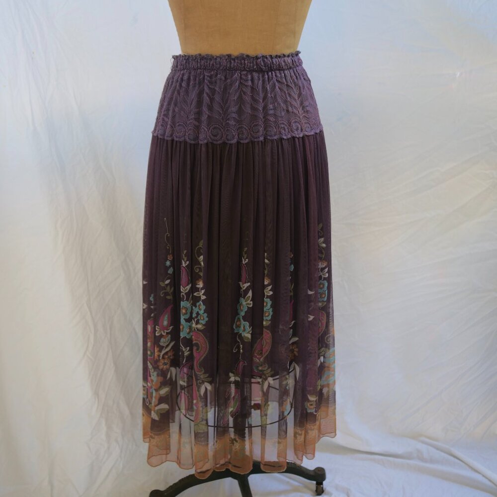 RIO COLLECTION Mauve Plum Floral Chiffon Full Soft Pleated Skirt Boho M/L EUC - Picture 6 of 9